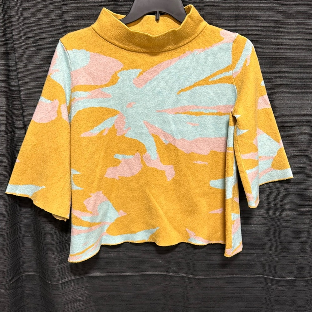 Fate brand crop sweater top M rayon/polyester/nylon / yellow/blue/ pink in color
